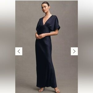 BHLDN | Amelia Deep-V Flutter-Sleeve Satin A-Line Gown
